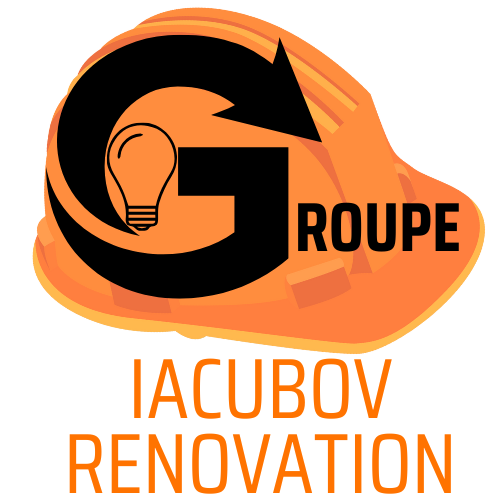 Logo du Groupe Iacubov Rénovation, casque de chantier et ampoule