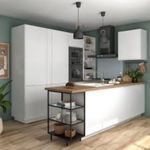 Cuisine moderne blanche avec îlot central en bois